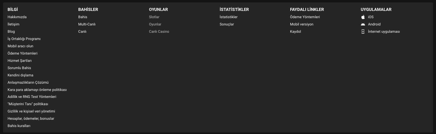 Betandyou Alt menü